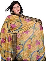 Golden-Apricot Dupatta with Printed Flowers
