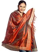 Handwoven Rust Banarasi Shawl with Tanchoi Weave