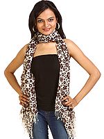 Ivory and Brown Floral Printed Stole