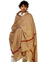 Plain Khaki Men's Shawl with Sozni Embroidery on Border