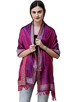 Banarasi Stole with All-Over Tanchoi Weave and Paisley Border