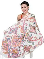 Ivory Stole with Large Printed Paisleys