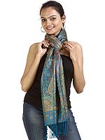 Reversible Super Silk Jamawar Stole with All-Over Weave
