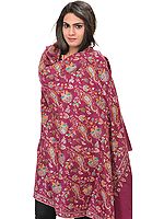 Violet-Quartz Kashmiri Pashmina Shawl with Sozni Hand-Embroidery All-Over