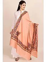 Peach-Amber Pure Pashmina Shawl from Kashmir with Sozni-Embroidery by Hand
