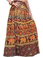Long Sanganeri Printed Skirt with Elephants and Deers
