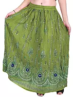 Long Skirt With Printed Flowers and Embroidered Sequins