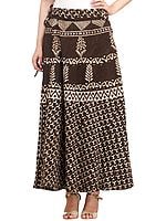Coffee-Bean Wrap-Around Long Skirt from Pilkhuwa with Bagdoo Print