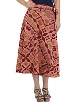 Wrap-Around Casual Stone-washed Midi Skirt with Printed Elephants