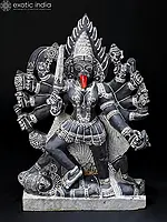 25-inch Granite Sculpture: Kali Standing on Lord Shiva