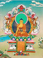 Tibetan Buddhist Superfine Thangka - Shakyamuni Buddha Seated on the Six-Ornament Throne of Enlightenment
