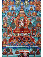 Tibetan Buddhist Vijaya Stupa: For Long Life of The Patron (Brocadeless Thangka)