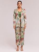 Modal Satin Abstract Printed Designer Blazer And Trouser Co-Ord Set For Party Occasion