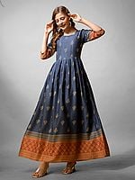 Mid-Grey Rayon All Over Motifs Printed Party Wear A-Line Long Attractive Gown