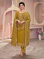 Floral Sequins And Embroidery Work Round Neck Salwar Suit With Matching Dupatta For Casual Occasion