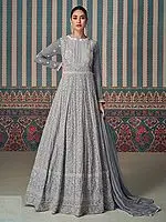 Georgette Heavy Sequins And Embroidery Work Designer Wedding Wear Gown With Matching Dupatta