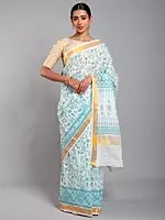 Cannoli-Cream Warli Folk Art Motifs Cotton Saree with Golden Border from Telangana