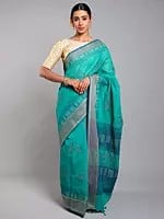 Cotton Saree with Printed Motifs and Mini Check woven Border from Telangana