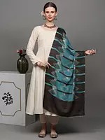 Aqua-Blue Pure Pashmina Stole with Ikat Weave