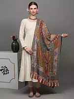 Pure Pashmina Kani Shawl with Heavily Multicolor Sozni Hand-Embroidered Paisleys and Flowers
