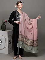 Powder-Pink Pure Pashmina Palladar Shawl with Sozni Embroidered Paisley Bootis