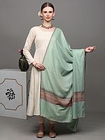 Mist-Green Pure Pashmina Palledar Shawl with Sozni Embroidery by Hand