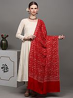 True-Red Pure Pashmina Shawl with Sozni Embroidered Paisley Jaal