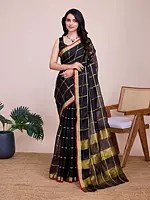 Kota Doria Soft Silk Weaving Work Checked Pattern Designer Saree With Blouse For Festival Occasion