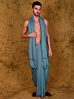 Jute Fiber Dhoti with Angavastram Set and Thread Woven Border from Varanasi