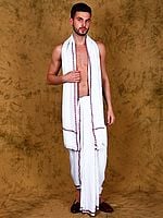 Jute Fiber Dhoti with Angavastram Set and Thread Woven Border from Varanasi