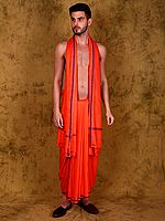 Jute Fiber Dhoti with Angavastram Set and Thread Woven Border from Varanasi