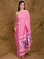 Pink-Frosing Jamdani Handloom Pure Cotton Saree with All-over Woven Bootis from Bengal