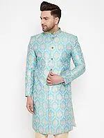 Silk Blend Brocade Ogee Floral Pattern Sherwani Only Top