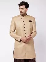 Beige Polyester Lurex Blend Indo-Western Sherwani