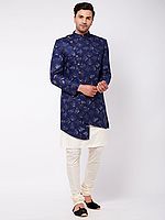 Polyester Lurex Blend Indowestern Style Sherwani With Viscose Plain Kurta Pajama