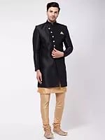 Silk Blend Kurta Pajama With Indowestern Style Sherwani