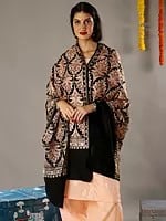 Amritsari Chain Stitch Satin Aari Embroidered Mughal Motif Pure Wool Shawl