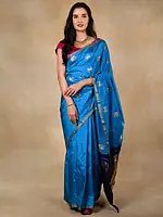 Royal Blue Pure Silk Banarasi Saree with Zari Border Traditional Motifs