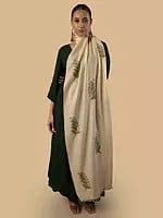 Pale Almond Cashmere Shawl with Multicolor Floral Motif Embroidery