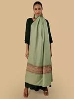 Pashmina Mist-Green Shawl with Embroidery on The Border