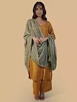 Pashmina Olive Green Shawl with Detailed Sozni Embroidery