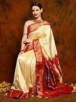 Golden White Maharani Paithani Saree with Chattai Border and Zari Butta