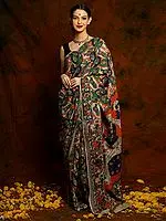 Handloom Chiffon Tangerine Saree with Detailed Kalamkari Artwork Saree