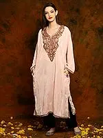 Kashmiri Baby Pink Silk Phiran with Paisley Aari Embroidery