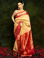 Kanchipuram Light Yellow Uppada Art Silk Saree and Magenta Pink Pallu and Border