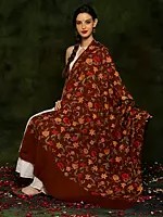 Paisley Aari Embroidery Fine Woolen Shawl from Kashmir