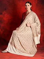 Pure Pashmina Sozni Off-White Colored Silk Jamawar Embroidered Shawl