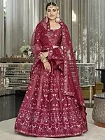 Silk Mughal Motif Lehenga Choli With Thread-Sequins Embroidery And Net Dupatta