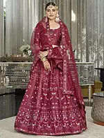 Silk Mughal Motif Lehenga Choli With Thread-Sequins Embroidery And Net Dupatta
