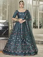 Silk Mughal Motif Lehenga Choli With Thread-Sequins Embroidery And Net Dupatta